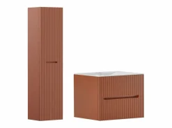 Vente-unique Mueble de baño suspendido, lavabo de encastre y columna, estriado - PAVANI Terracota Online