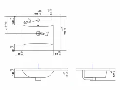 Vente-unique Conjunto De Baño|Mueble de baño suspendido estriado, lavabo encastrado, columna, , 60 cm, ZEVINI