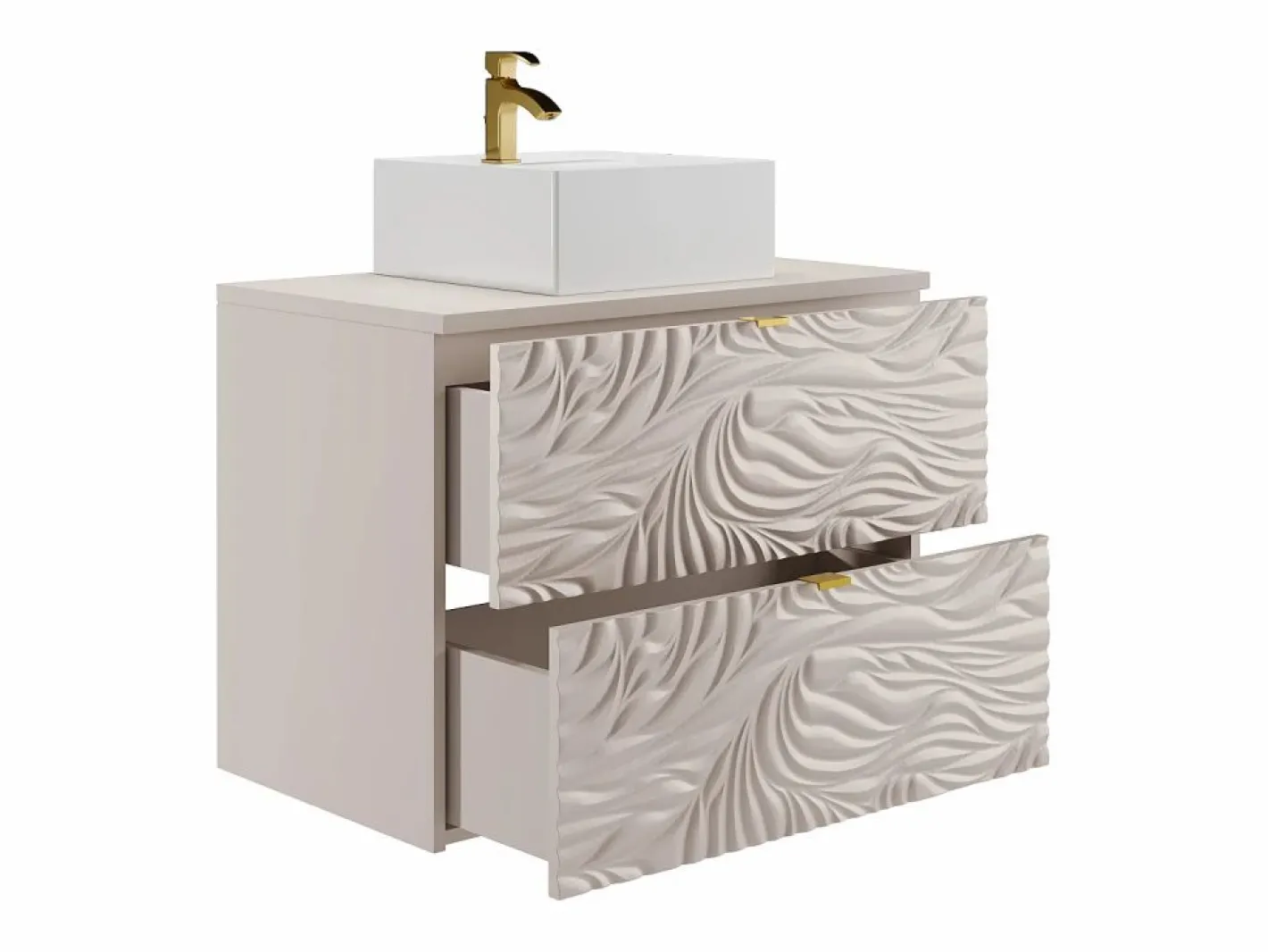 Vente-unique Mueble De Baño Simple|Mueble de baño suspendido texturizado con lavabo cuadrado - - 80 cm - RINAREL