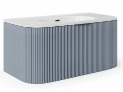 Vente-unique Mueble de baño suspendido mate rayado con lavabo empotrado, 100 cm - LOMERI Azul Discount