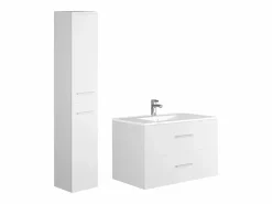 Vente-unique Mueble de baño suspendido KAYLA con lavabo individual y columna, , 80 cm Blanco Discount