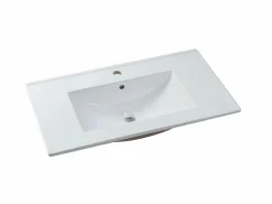 Vente-unique Mueble de baño suspendido KAYLA con lavabo individual y columna, , 80 cm Blanco Discount