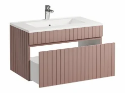 Mueble de baño suspendido rosa con lavabo encastrado, 80 cm, SATARA^Vente-unique Hot