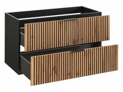 Mueble de baño suspendido, natural claro y negro, 100 cm, MADELA^Vente-unique New