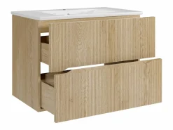 Mueble de baño suspendido estriado con lavabo encastrado - Natural claro - 80 cm - ORISO^Vente-unique Clearance