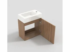 ModernLuxe Mueble De Baño Simple|Mueble de baño suspendido estriado con lavabo cuadrado - 46 cm - Natural (grifo no incluido)