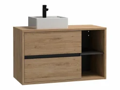 Vente-unique Mueble de baño suspendido con lavabo cuadrado - roble - cuarto de baño - 100 cm - PURNAL Color natural claro Sale