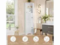 Mueble de baño triangular - 51,7 x 32 x 155,4 cm - con 2 compartimentos abiertos + 2 puertas - MDF -^Merax Hot