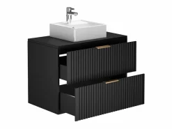 Vente-unique Mueble de baño Zevara de 80 cm con ranuras negras, lavabo sobre encimera y mueble alto Negro New