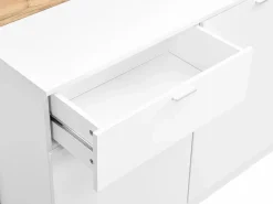 Mueble de bar con 2 puertas y 1 cajón de MDF - Blanco y Natural - LAMONIA^Vente-unique Best