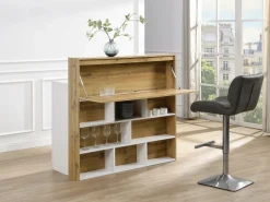 Mueble de bar con 2 puertas y 1 cajón de MDF - Blanco y Natural - LAMONIA^Vente-unique Best