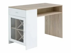 Vente-unique Mueble de bar con almacenamiento - Blanco y natural - NIRAYA Color natural claro / Blanco Discount