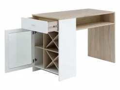 Vente-unique Mueble de bar con almacenamiento - Blanco y natural - NIRAYA Color natural claro / Blanco Discount