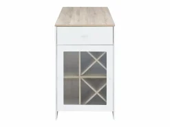 Vente-unique Mueble de bar con almacenamiento - Blanco y natural - NIRAYA Color natural claro / Blanco Discount