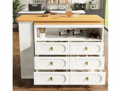 Mueble de bar de cocina extensible - y rotación 360° - 203x39x90 cm - 6 cajones - con estantes laterales -^ModernLuxe New