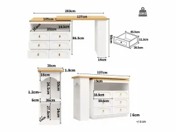 Mueble de bar de cocina extensible - y rotación 360° - 203x39x90 cm - 6 cajones - con estantes laterales -^ModernLuxe New