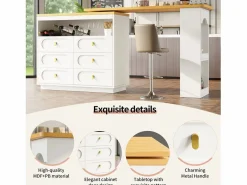 Mueble de bar de cocina extensible - y rotación 360° - 203x39x90 cm - 6 cajones - con estantes laterales -^ModernLuxe New