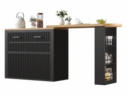 ModernLuxe Mueble de bar de cocina extensible - con rotación 360° - 215x39x103cm - 2 puertas, 2 cajones - con estantes laterales - Negro Hot