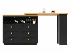 ModernLuxe Mueble Bar|Mueble de bar de cocina extensible - y rotación 360° - 203x39x90 cm - 6 cajones - con estantes laterales -