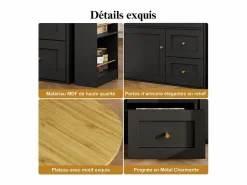 Mueble de bar extensible giratorio - con 2 puertas, 2 cajones y 3 nichos - MDF - 138/204×39×105cm -^DripeX Best