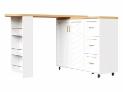 ModernLuxe Mueble de bar extensible - pivotante - 228x39x104cm - con 2 puertas y 3 cajones - con estantes laterales - Blanco New