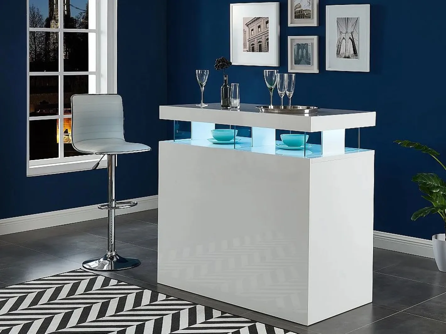 Vente-unique Mueble de bar FABIO - MDF lacado - Leds - 2 huecos Blanco Best