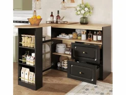 Mueble de bar giratorio 360° y plegable - con 2 cajones y 1 puerta - estantes abiertos - + natural^ModernLuxe Online