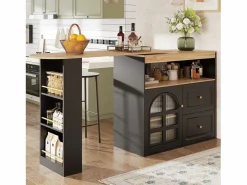 Mueble de bar giratorio 360° y plegable - con 2 cajones y 1 puerta - estantes abiertos - + natural^ModernLuxe Online