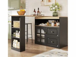 Mueble de bar giratorio 360° y plegable - con 2 cajones y 1 puerta - estantes abiertos - + natural^ModernLuxe Online