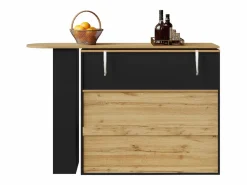 Mueble de bar giratorio 360° y plegable - con 2 cajones y 1 puerta - estantes abiertos - + natural^ModernLuxe Online