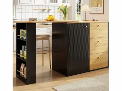 ModernLuxe Mueble Bar|Mueble de bar giratorio 360° y plegable - con 3 cajones y 1 puerta - estantes abiertos - + natural