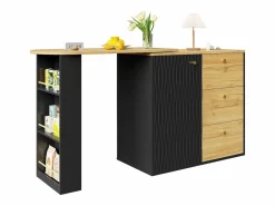 ModernLuxe Mueble Bar|Mueble de bar giratorio 360° y plegable - con 3 cajones y 1 puerta - estantes abiertos - + natural