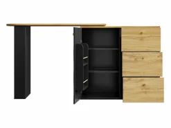 ModernLuxe Mueble Bar|Mueble de bar giratorio 360° y plegable - con 3 cajones y 1 puerta - estantes abiertos - + natural