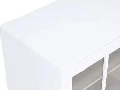 Vente-unique Mueble de bar giratorio con almacenamiento de MDF, vidrio templado - Blanco y natural - ARAMETA Color natural claro / Blanco New