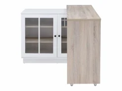 Vente-unique Mueble de bar giratorio con almacenamiento de MDF, vidrio templado - Blanco y natural - ARAMETA Color natural claro / Blanco New