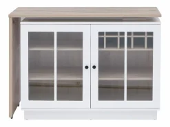 Vente-unique Mueble de bar giratorio con almacenamiento de MDF, vidrio templado - Blanco y natural - ARAMETA Color natural claro / Blanco New