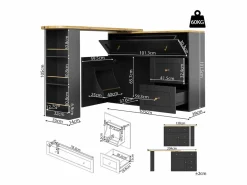 ModernLuxe Mueble Bar|Mueble de bar giratorio moderno 360° - 204×39×105 cm - 2 cajones y 2 puertas - con estantes laterales - mesa extensible -