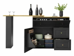 ModernLuxe Mueble Bar|Mueble de bar giratorio moderno 360° - 204×39×105 cm - 2 cajones y 2 puertas - con estantes laterales - mesa extensible -