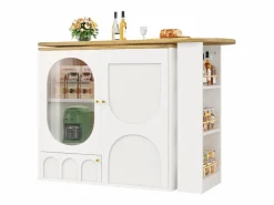 ModernLuxe Mueble de bar giratorio y abatible 360° - 204×39×105 cm - 3 puertas - estantes abiertos - Blanco Hot