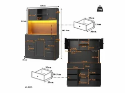 Mueble de cocina - 120x40x183 cm - 2 puertas y 8 cajones - portavasos de vino - con iluminación LED y toma de corriente -^ModernLuxe Clearance