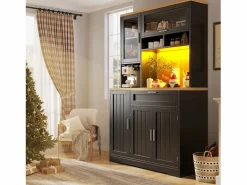 ModernLuxe Aparador De Cocina|Mueble de cocina - 104x40x180 cm - con 4 puertas y 1 cajón - con iluminación LED -