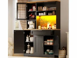 ModernLuxe Aparador De Cocina|Mueble de cocina - 104x40x180 cm - con 4 puertas y 1 cajón - con iluminación LED -