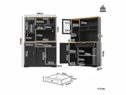 ModernLuxe Aparador De Cocina|Mueble de cocina - 104x40x180 cm - con 4 puertas y 1 cajón - con iluminación LED -