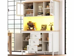 ModernLuxe Aparador De Cocina|Mueble de cocina - 120x40x179 cm - 4 puertas y 3 cajones - con iluminación LED -