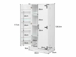 Mueble de Cocina, Aparador Alto de Cocina - 2 Puertas - 60 x 35 x 128,5 - Estantes Regulables - MDF -^Merax New