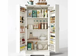 Mueble de Cocina, Aparador Alto de Cocina - 2 Puertas - 60 x 35 x 128,5 - Estantes Regulables - MDF -^Merax New
