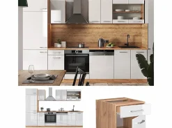 Mueble de cocina blanco brillo intenso/roble dorado 300x60x81.6 r-line^Vicco Online