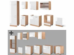 Mueble de cocina blanco brillo intenso/roble dorado 300x60x81.6 r-line^Vicco Online