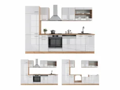Mueble de cocina blanco brillo intenso/roble dorado 300x60x81.6 r-line^Vicco Online