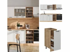 Vicco Cocina Completa|Mueble de cocina casa de campo blanca/roble dorado 240x60x81.6 r-line